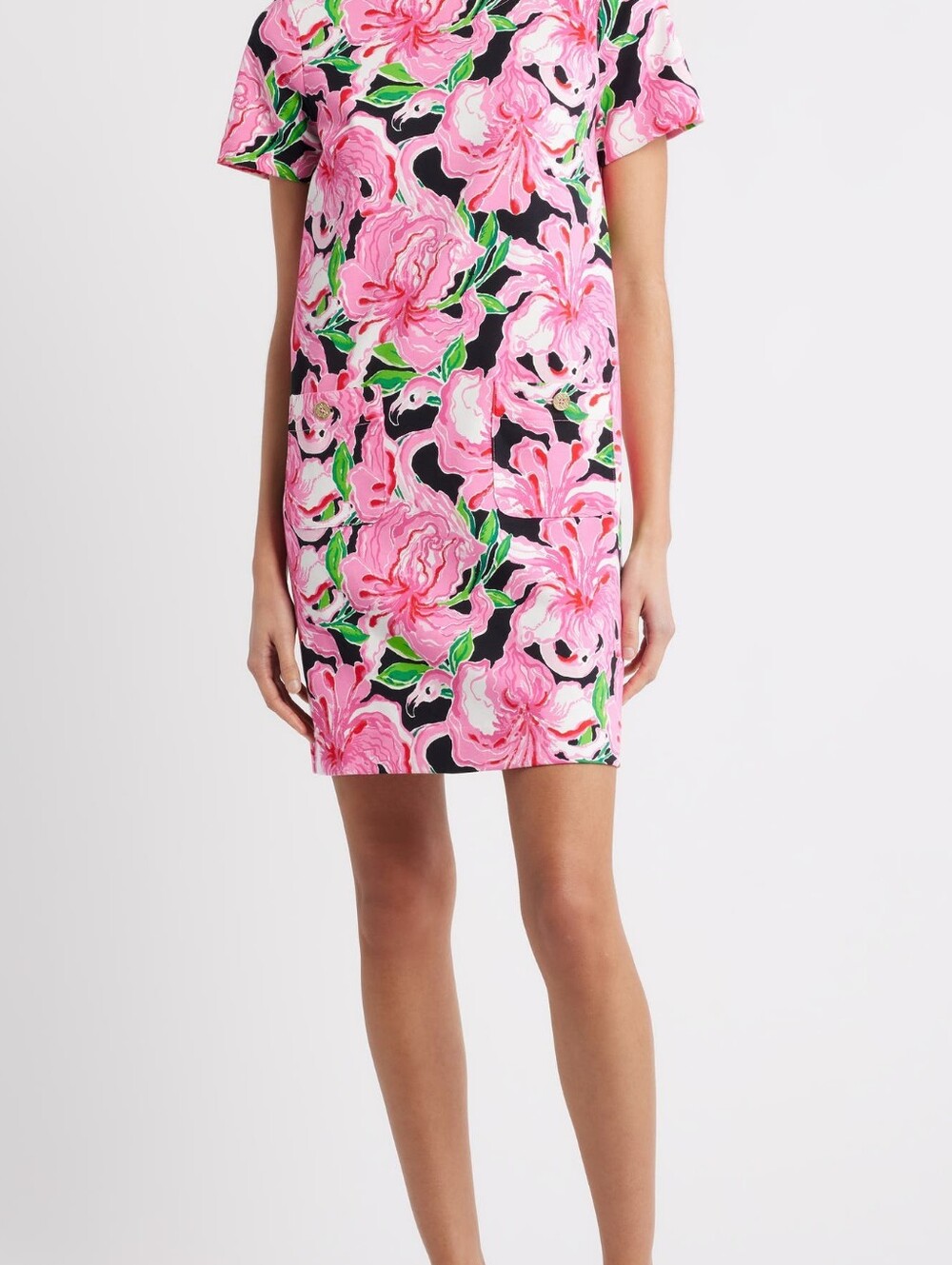 Lilly Pulitzer Pink Black Floral Button-Accent Top